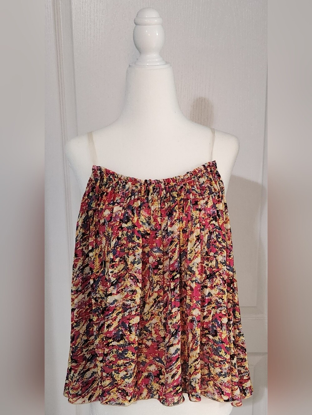 Floral Print Smocked Neck Tunic Top - Pink Multi